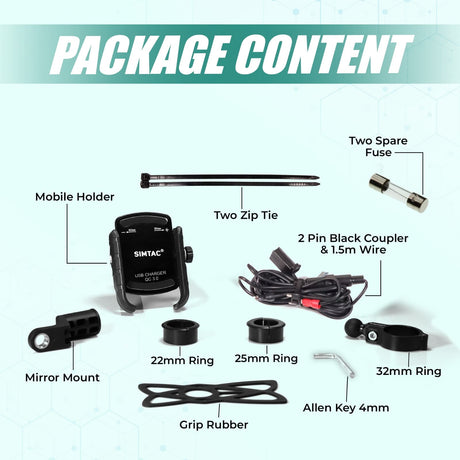 Simtac MHC3 Super Grip motorcycle mobile holder with QC 3.0 charger