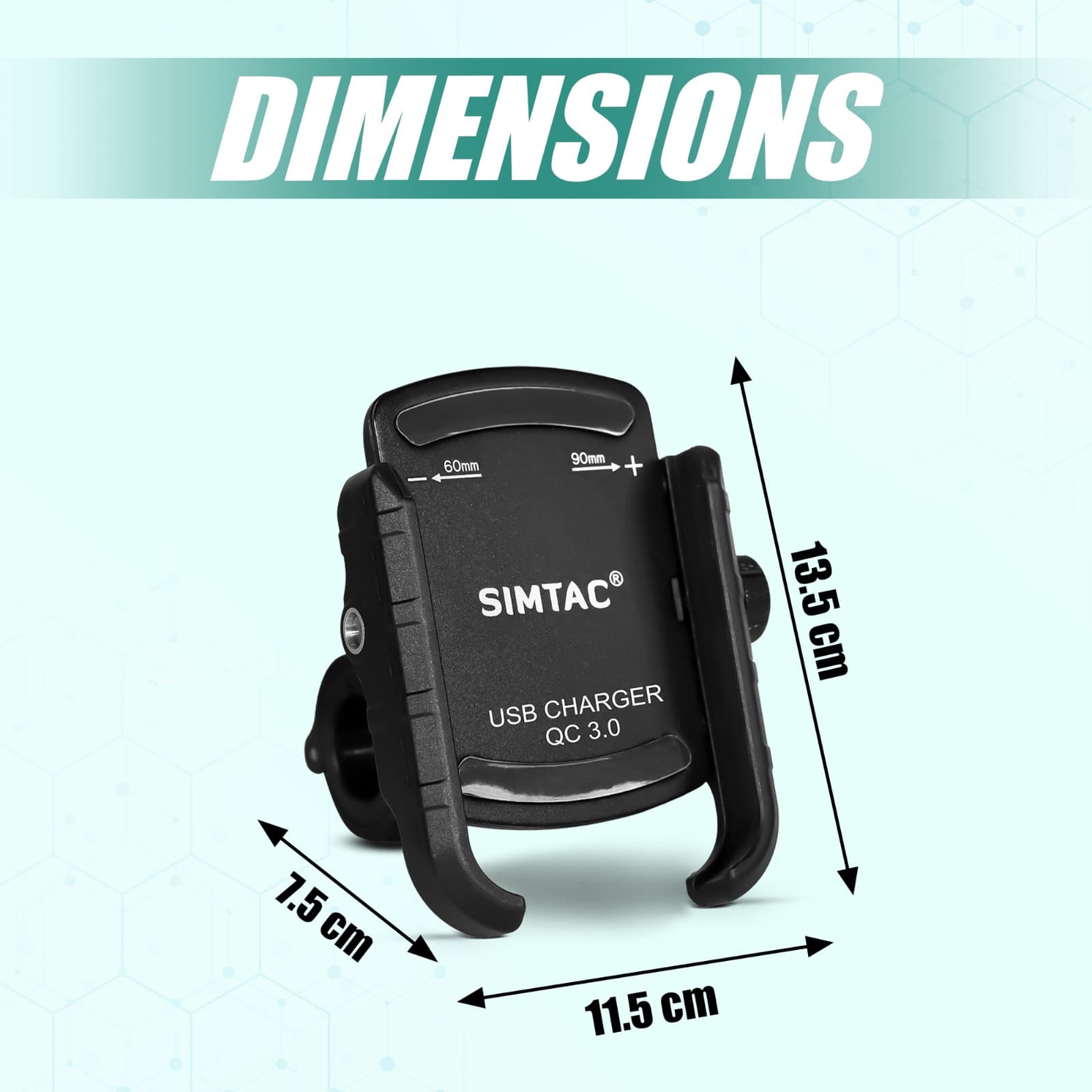Simtac MHC3 Super Grip motorcycle mobile holder with QC 3.0 charger