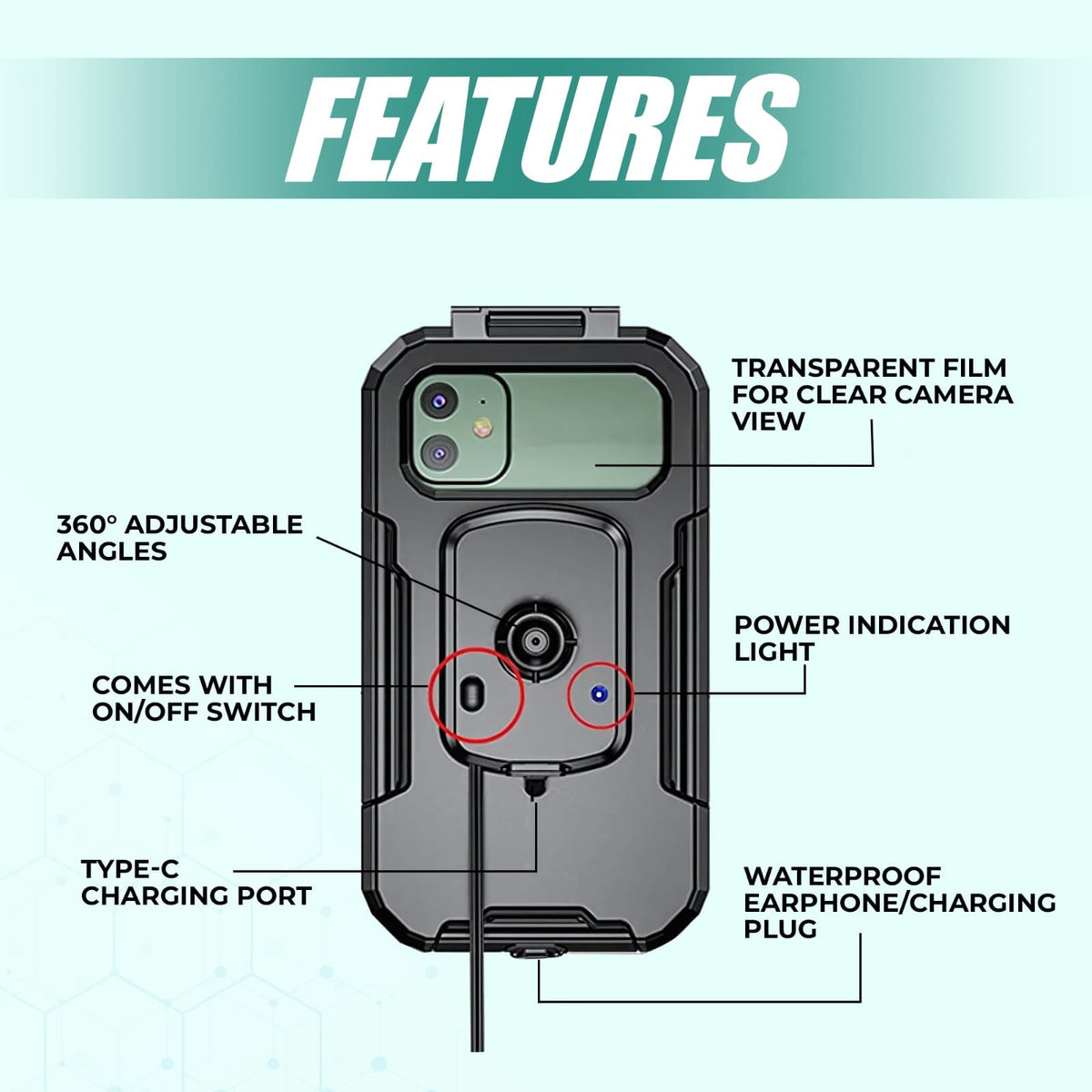 Simtac MHWPWC-15C waterproof wireless charging bike mobile holder