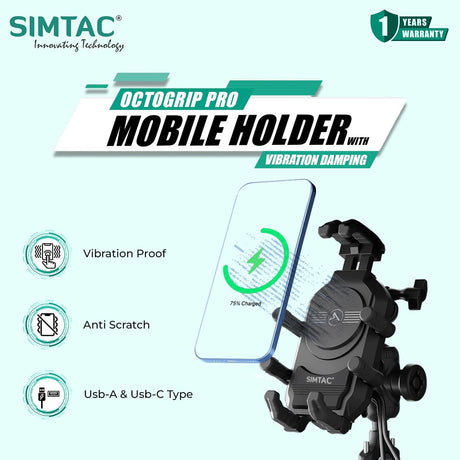 Simtac MH03WC-PRO Octo Grip wireless charging motorcycle mobile holder