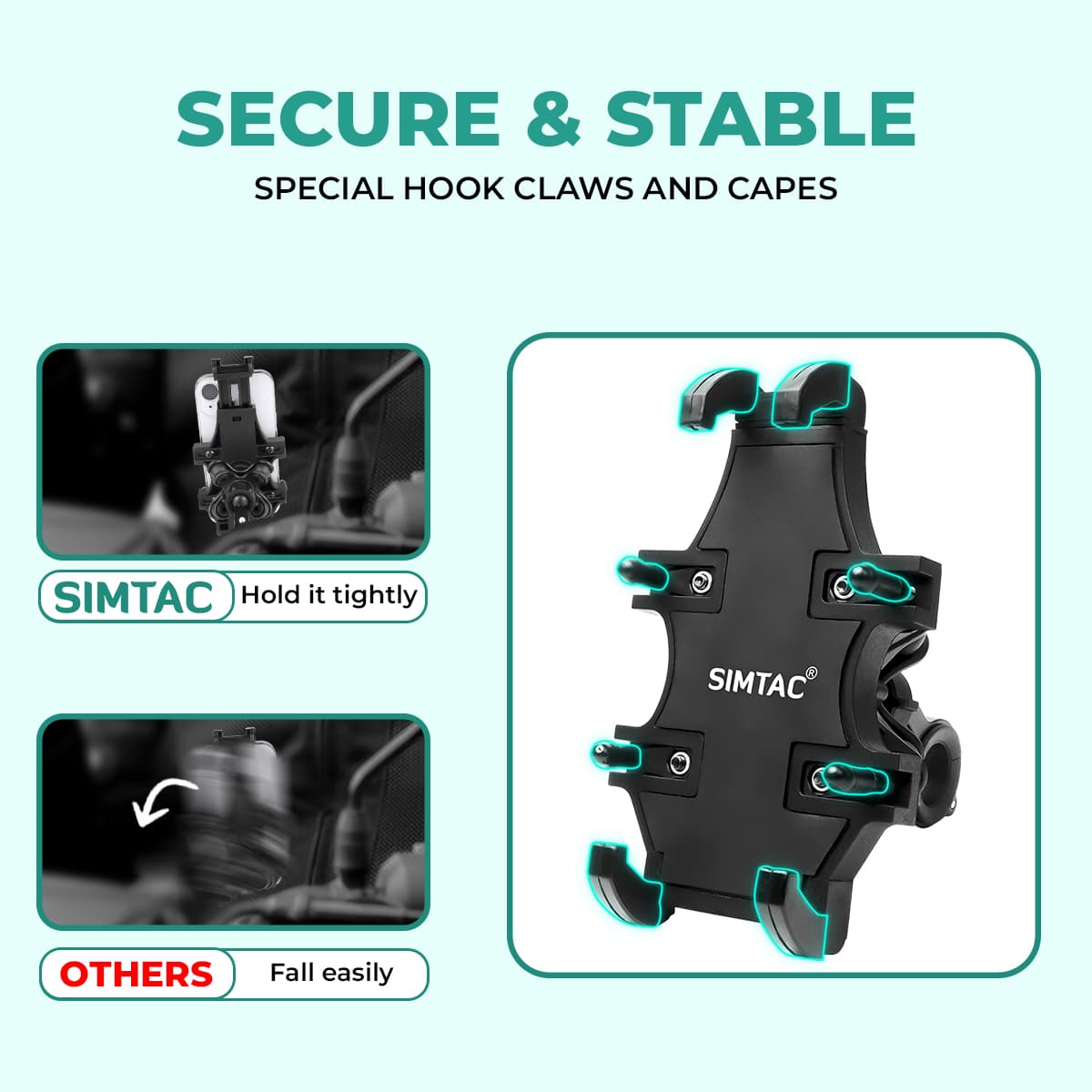 Simtac MH02-PRO Spider Grip motorcycle mobile holder with vibration damper