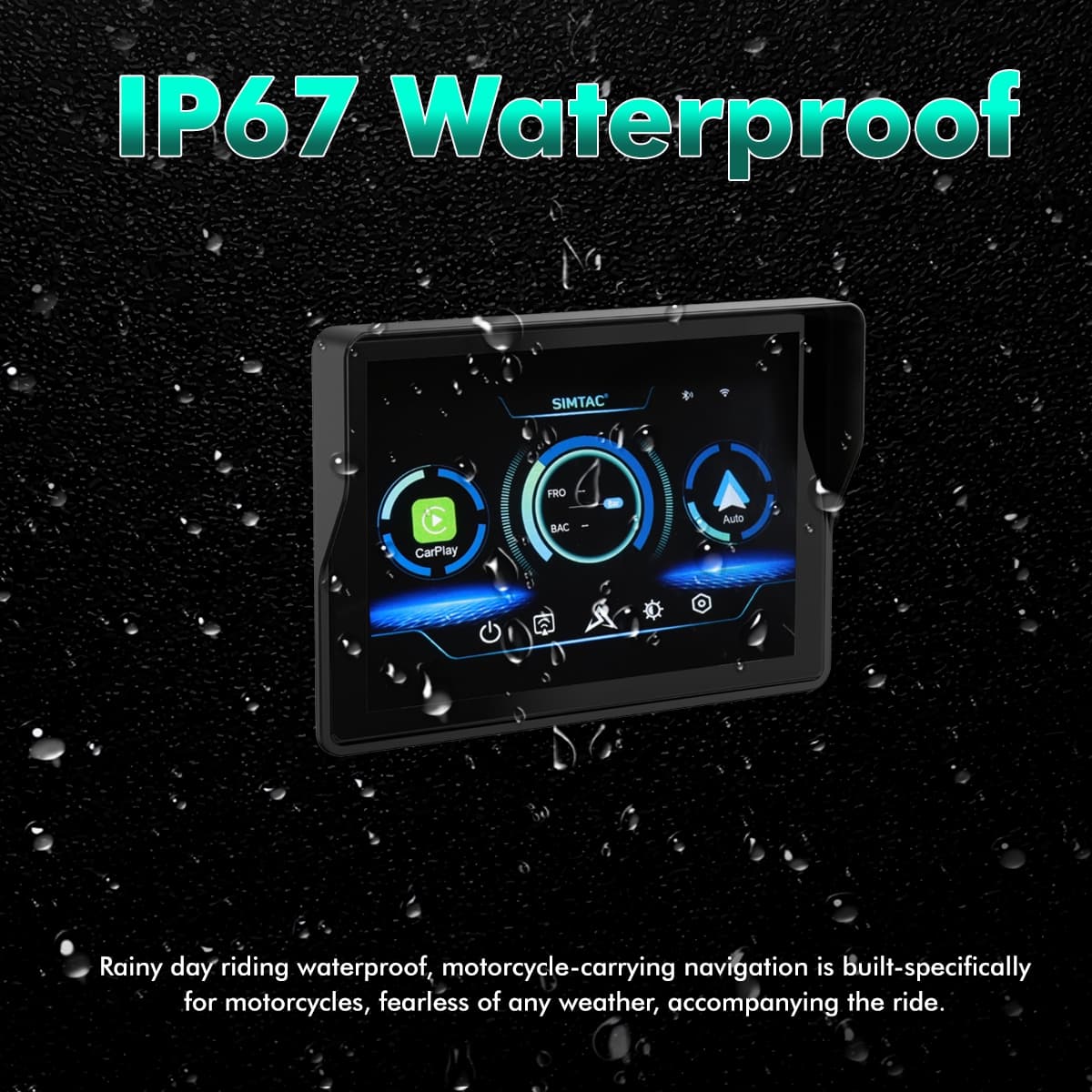 SIMTAC M2 Motorcycle GPS Navigation Display with Wireless Apple CarPlay Android Auto Bluetooth and IP67 Waterproof Touchscreen