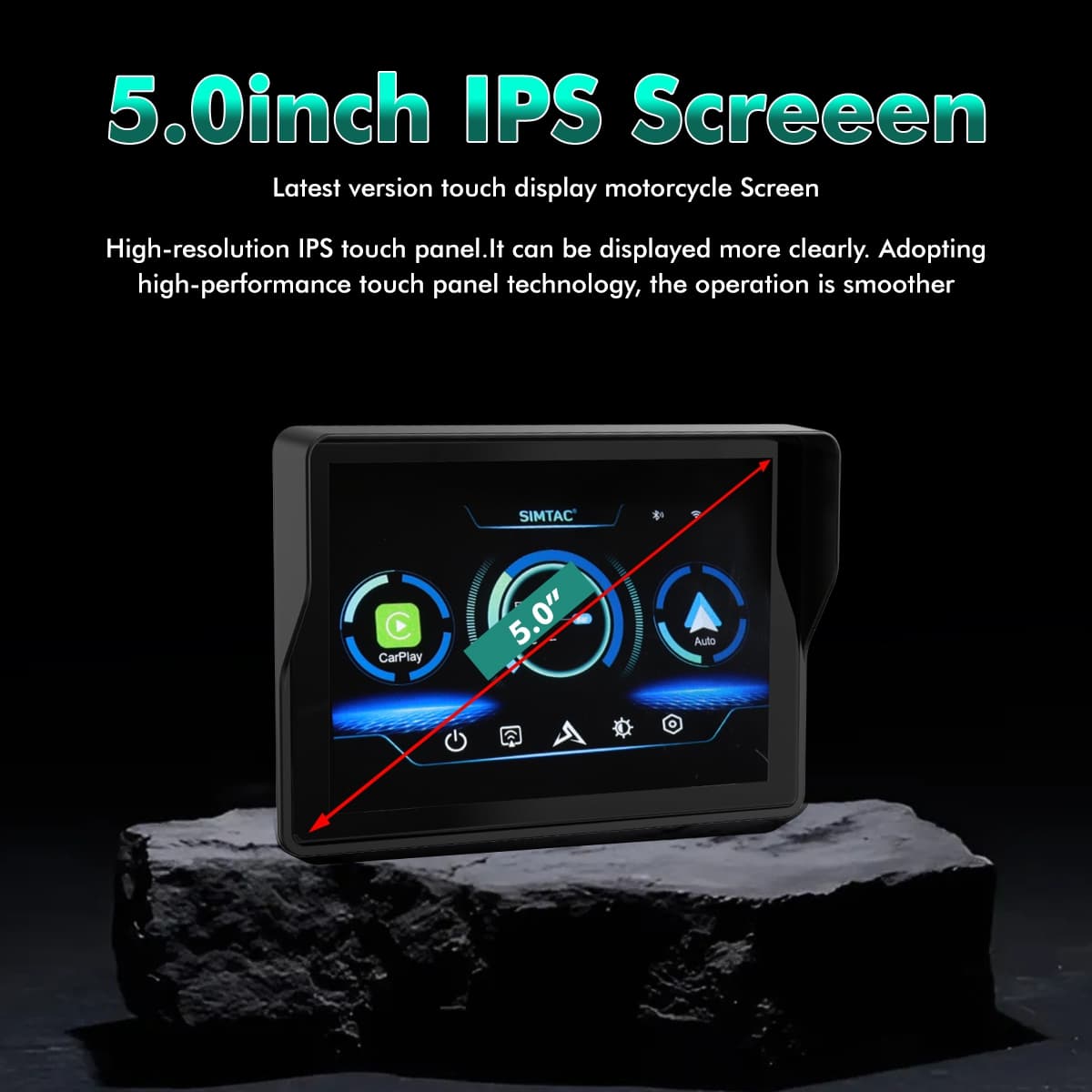 SIMTAC M2 Motorcycle GPS Navigation Display with Wireless Apple CarPlay Android Auto Bluetooth and IP67 Waterproof Touchscreen