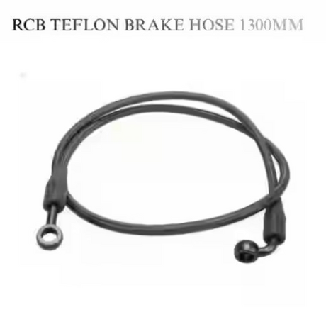 RCB Teflon Universal Series 1300mm stainless steel braided motorcycle brake hose 01BH005 in Blue, Red and Titanium colour options.