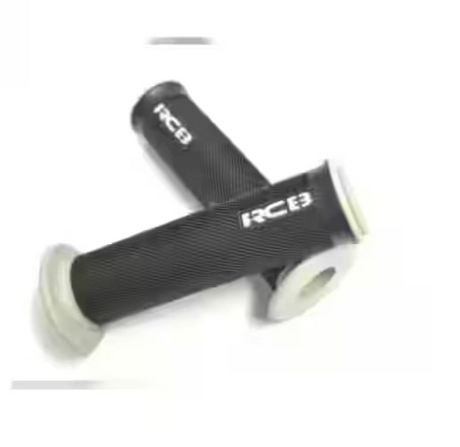 RCB HG66 rubber motorcycle handle grip set with anti-slip honeycomb or diamond-grid texture, available in Blue, Red and Grey for compatible 22mm handlebars.