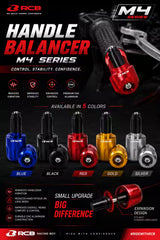 RCB M4 Series 01BL004 CNC alloy motorcycle handlebar end balancer and handlebar weight, available in Red, Silver and Black.