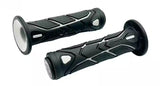 RCB HG99 125mm two-tone motorcycle handle grips in Black/Blue 01HG032A, Black/Grey 01HG032J and Black/Red 01HG032R with dual-surface rubber texture.