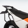 Auto Engina Saddle Stay and Top Rack Combo for 2026 KTM 390 Enduro R with Gloss Black powder-coated soft luggage carrier system