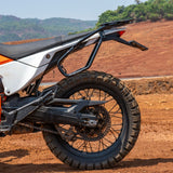 Auto Engina Saddle Stay and Top Rack Combo for 2026 KTM 390 Enduro R with Gloss Black powder-coated soft luggage carrier system