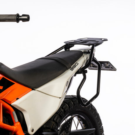 Auto Engina Saddle Stay and Top Rack Combo for 2026 KTM 390 Enduro R with Gloss Black powder-coated soft luggage carrier system
