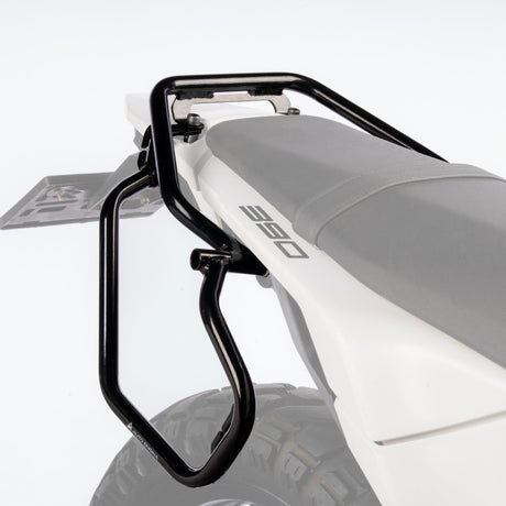 Auto Engina Saddle Stay and Grab Bar for 2026 KTM 390 Enduro R in Gloss Black with soft luggage and saddle bag support