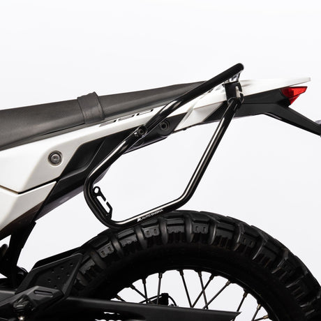 Auto Engina Saddle Stay and Grab Bar for 2026 KTM 390 Enduro R in Gloss Black with soft luggage and saddle bag support