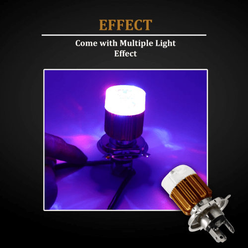 Universal H4 LED headlight bulb for bike and car with 2000LM white light and multicolor LED ring