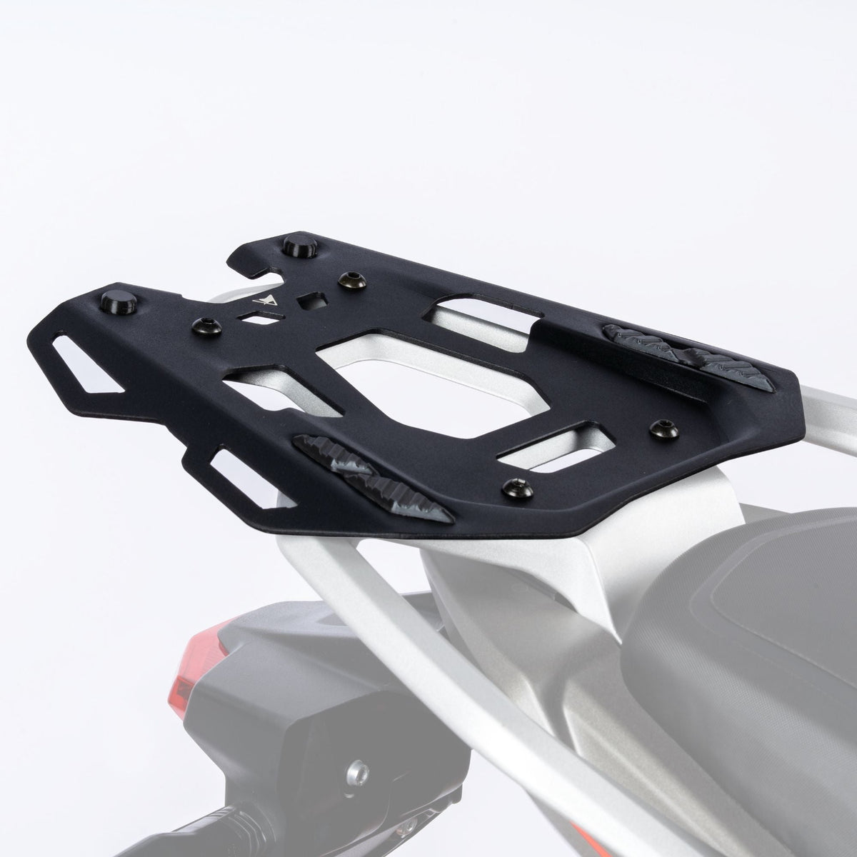 Auto Engina Aluminium Top Rack Plate for TVS Apache RTX 300 – Textured Black & Mirage Silver Luggage Mounting Plate