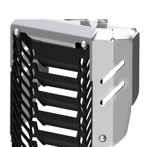 Auto Engina Black-Silver aluminium and stainless steel radiator guard for Triumph Scrambler 400X motorcycle