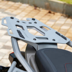 Auto Engina Aluminium Top Rack Plate for TVS Apache RTX 300 – Textured Black & Mirage Silver Luggage Mounting Plate