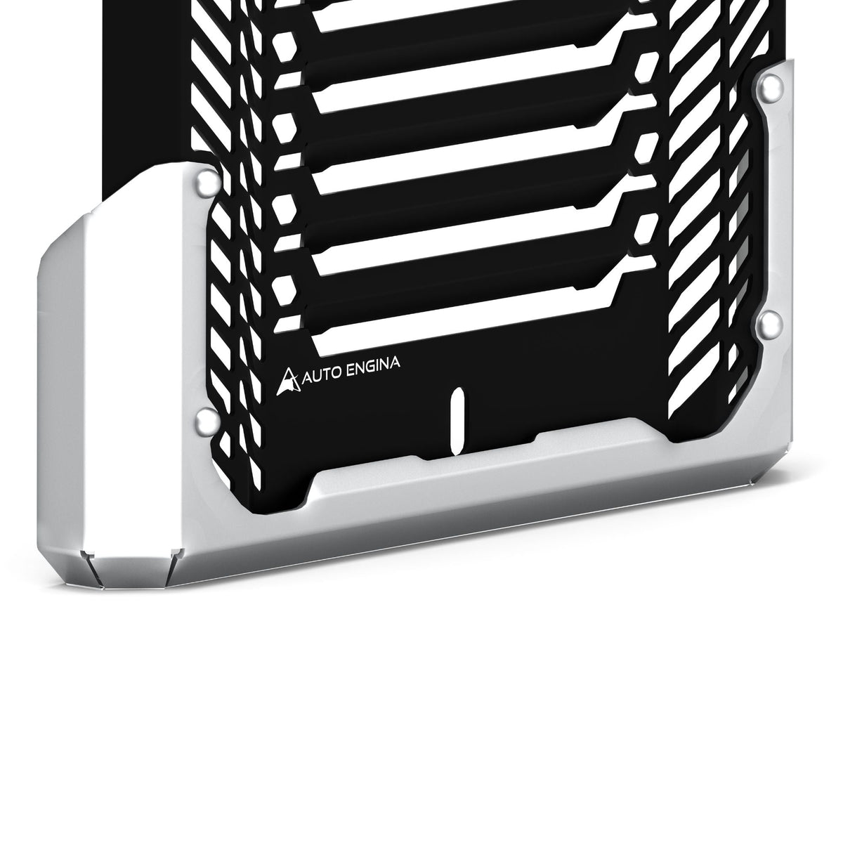 Auto Engina Black-Silver aluminium and stainless steel radiator guard for Triumph Scrambler 400X motorcycle