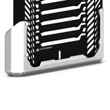 Auto Engina Black-Silver aluminium and stainless steel radiator guard for Triumph Scrambler 400X motorcycle