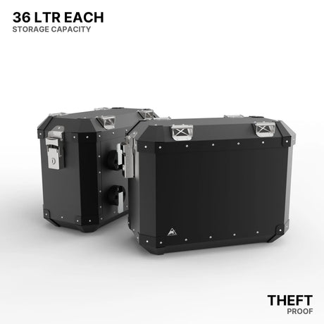 Auto Engina 72L Black Aluminium Panniers for Royal Enfield Himalayan 450 Adventure Touring Motorcycle