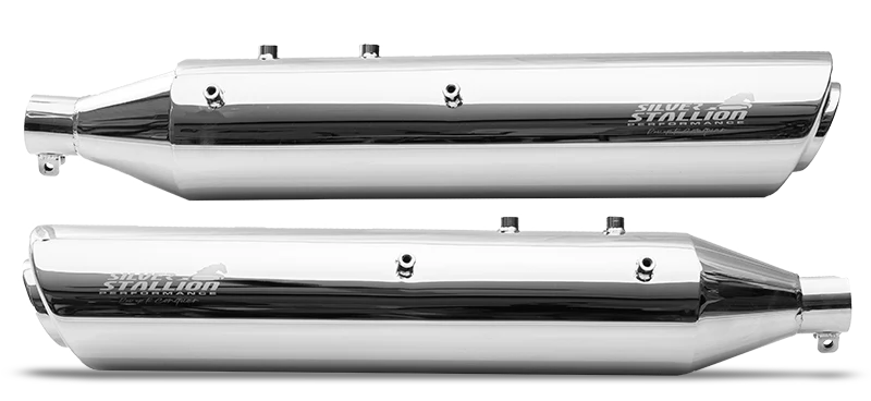 Silver Stallion performance exhaust for Royal Enfield Classic 650 available in silver matte black and brushed finish