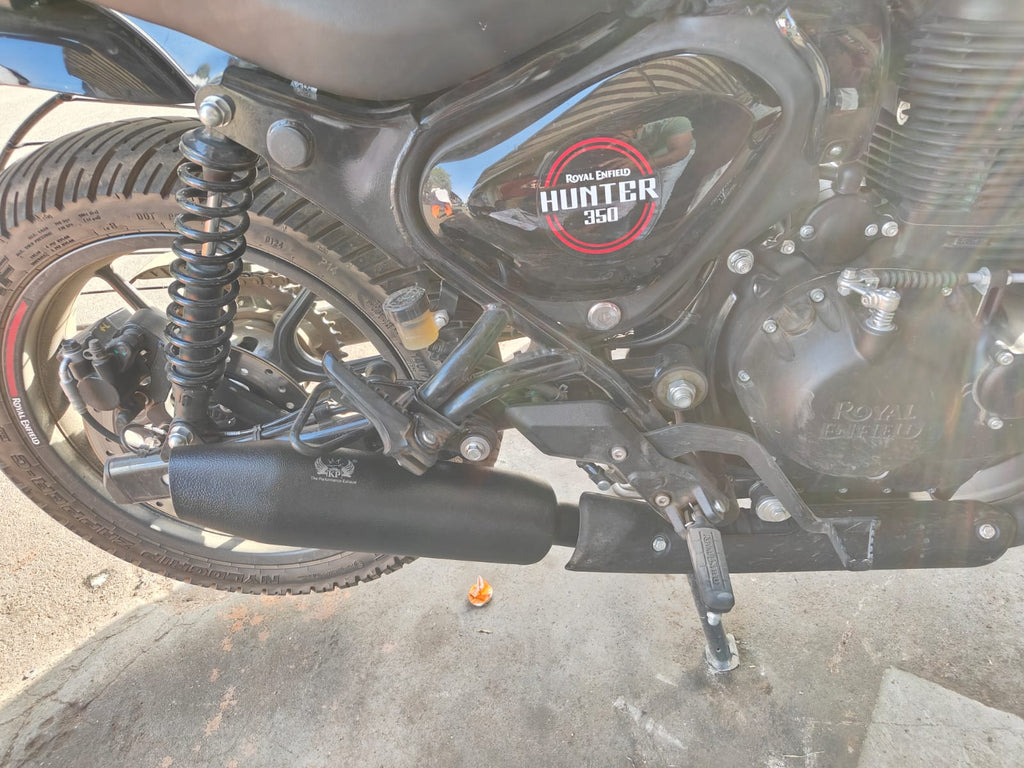 KP Racing Mini Dolphin Black Exhaust for Royal Enfield Hunter 350 Bullet 350 Classic 350 Reborn Meteor 350 Deep Bassy Sound Silencer