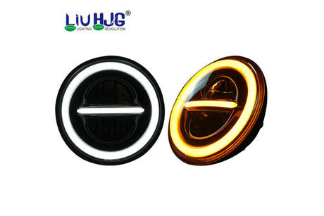 LIU HJG Minus 7 Inch 110W LED Headlight With Ring for Royal Enfield Thar Gypsy Harley Davidson