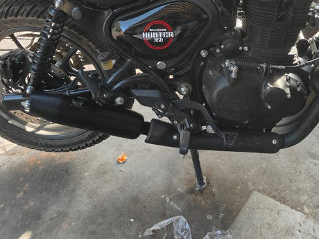 KP Racing Mini Dolphin Black Exhaust for Royal Enfield Hunter 350 Bullet 350 Classic 350 Reborn Meteor 350 Deep Bassy Sound Silencer