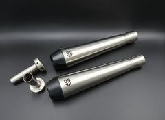 SS Motocorp Slip-On Exhaust Pair Conical Tip Slim Cans for Royal Enfield Interceptor 650 GT 650 Steel Finish