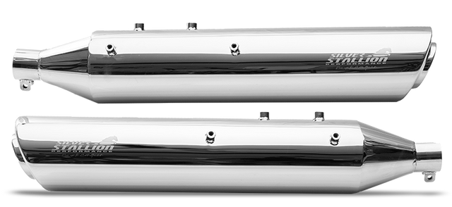 Silver Stallion performance exhaust for Royal Enfield Classic 650 available in silver matte black and brushed finish