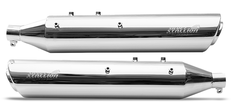 Silver Stallion performance exhaust for Royal Enfield Classic 650 available in silver matte black and brushed finish