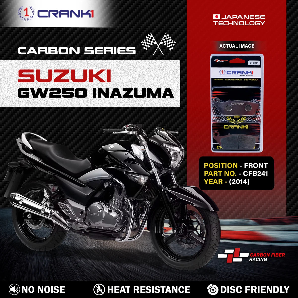 CRANK1 CFB241 carbon front motorcycle brake pads for suzuki 