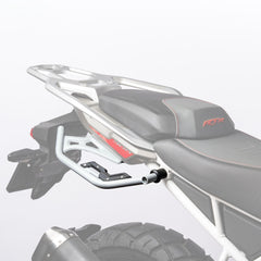 Auto Engina Mirage Silver Saddle Stay installed on TVS Apache RTX 300 for soft saddle bag and touring luggage support