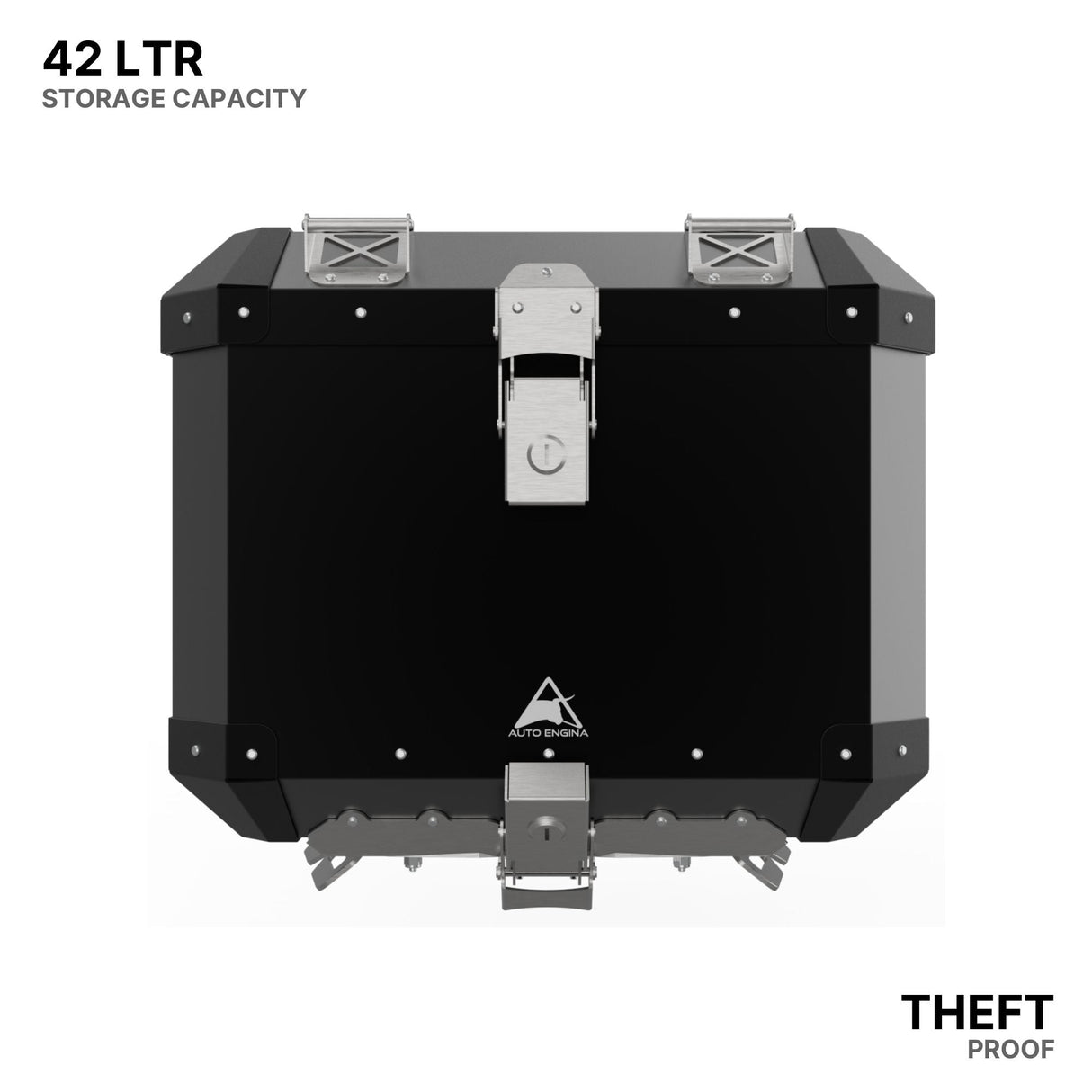 Auto Engina 42L Aluminium Top Box for Triumph Scrambler 400X in black with rack plate, inner bag and backrest