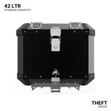 Auto Engina 42L Aluminium Top Box for Triumph Scrambler 400X in black with rack plate, inner bag and backrest