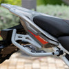 Auto Engina Mirage Silver Saddle Stay installed on TVS Apache RTX 300 for soft saddle bag and touring luggage support