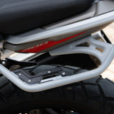 Auto Engina Mirage Silver Saddle Stay installed on TVS Apache RTX 300 for soft saddle bag and touring luggage support
