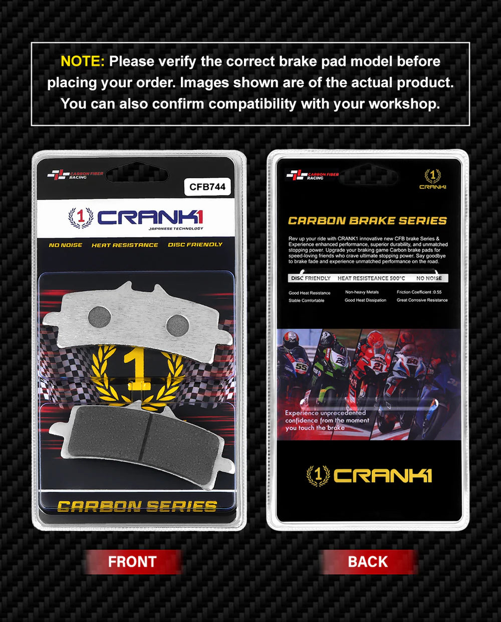 CRANK1 CFB744 carbon front brake pads for Triumph Thruxton 1200