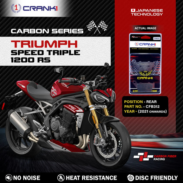 CRANK1 Carbon Rear Brake Pads CFB312 for Triumph Speed Triple 1200 RS 2021 Onwards Carbon Kevlar Motorcycle Rear Disc Brake Pads
