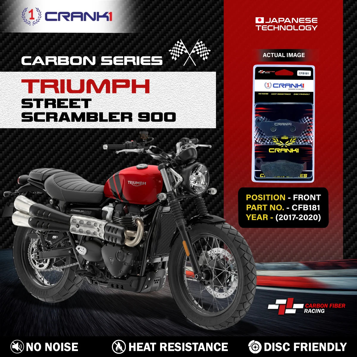 CRANK1 CFB181 carbon front brake pads for Triumph Street Scrambler 900 2017–2020