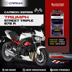 CRANK1 Carbon Rear Brake Pads CFB312 for Triumph Street Triple 675 R 2014-2016 Carbon Kevlar Motorcycle Rear Disc Brake Pads