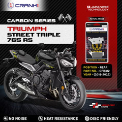 CRANK1 Carbon Rear Brake Pads CFB312 for Triumph Street Triple 765 RS 2018-2022 Carbon Kevlar Motorcycle Rear Disc Brake Pads