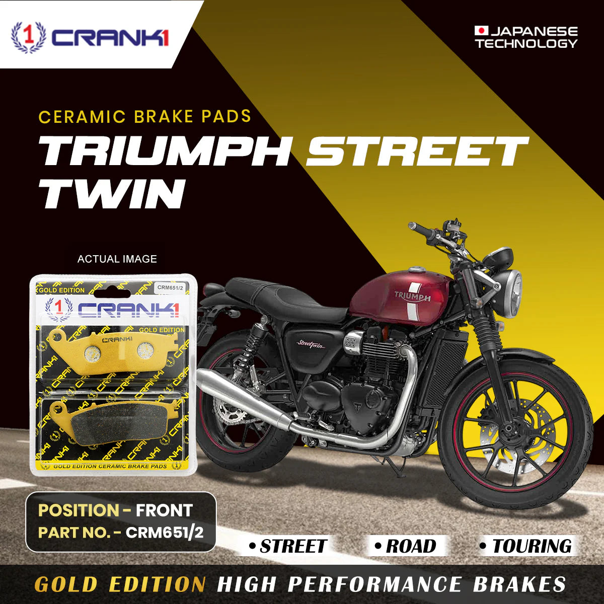 CRANK1 CRM651/2 ceramic front brake pads for Triumph Street Twin
