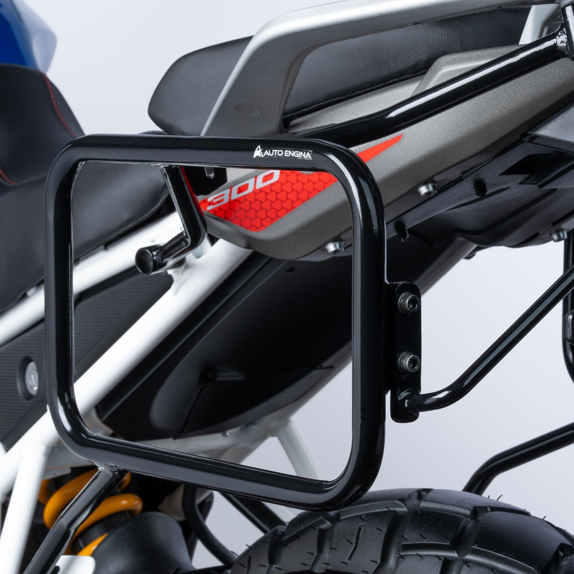 Auto Engina Pannier Stays for TVS Apache RTX 300 with aluminium pannier and touring luggage mounting support
