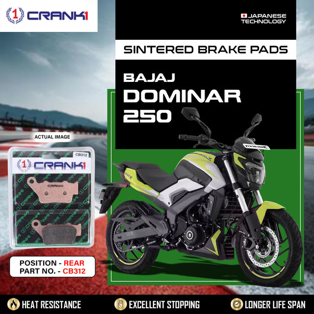 CRANK1 CB312 Sintered Rear Brake Pads for Bajaj Dominar 250 LEGUNDARY Custom Performance Brake Pads