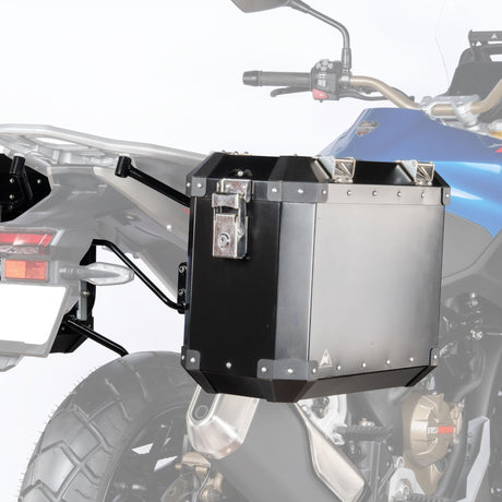 Auto Engina 72L Black Aluminium Panniers for TVS Apache RTX 300 Motorcycle