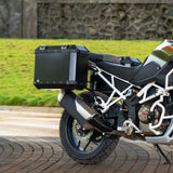 Auto Engina 72L Black Aluminium Panniers for TVS Apache RTX 300 Motorcycle