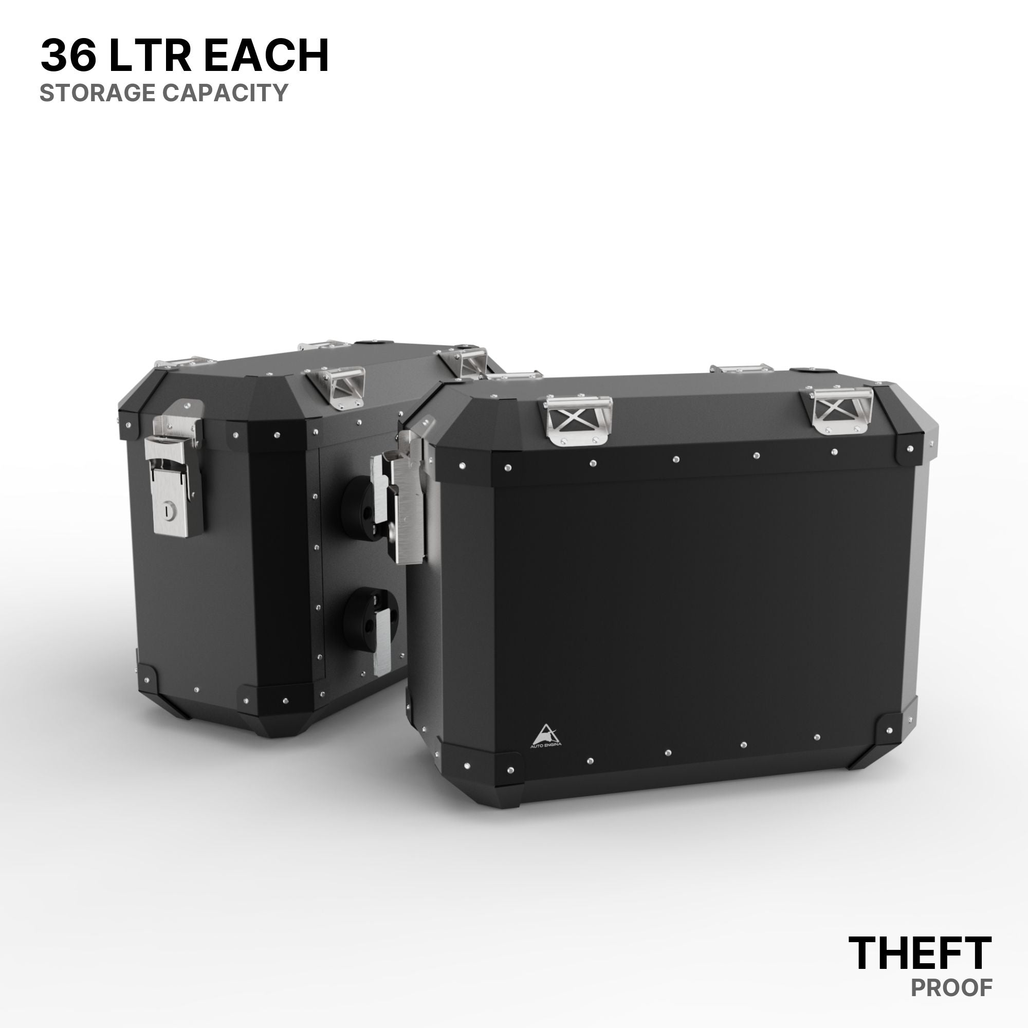 Auto Engina 72L Black Aluminium Panniers for TVS Apache RTX 300 Motorcycle