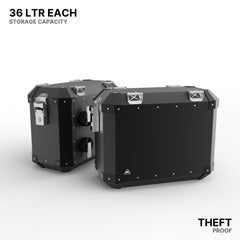 Auto Engina 72L Black Aluminium Panniers for TVS Apache RTX 300 Motorcycle