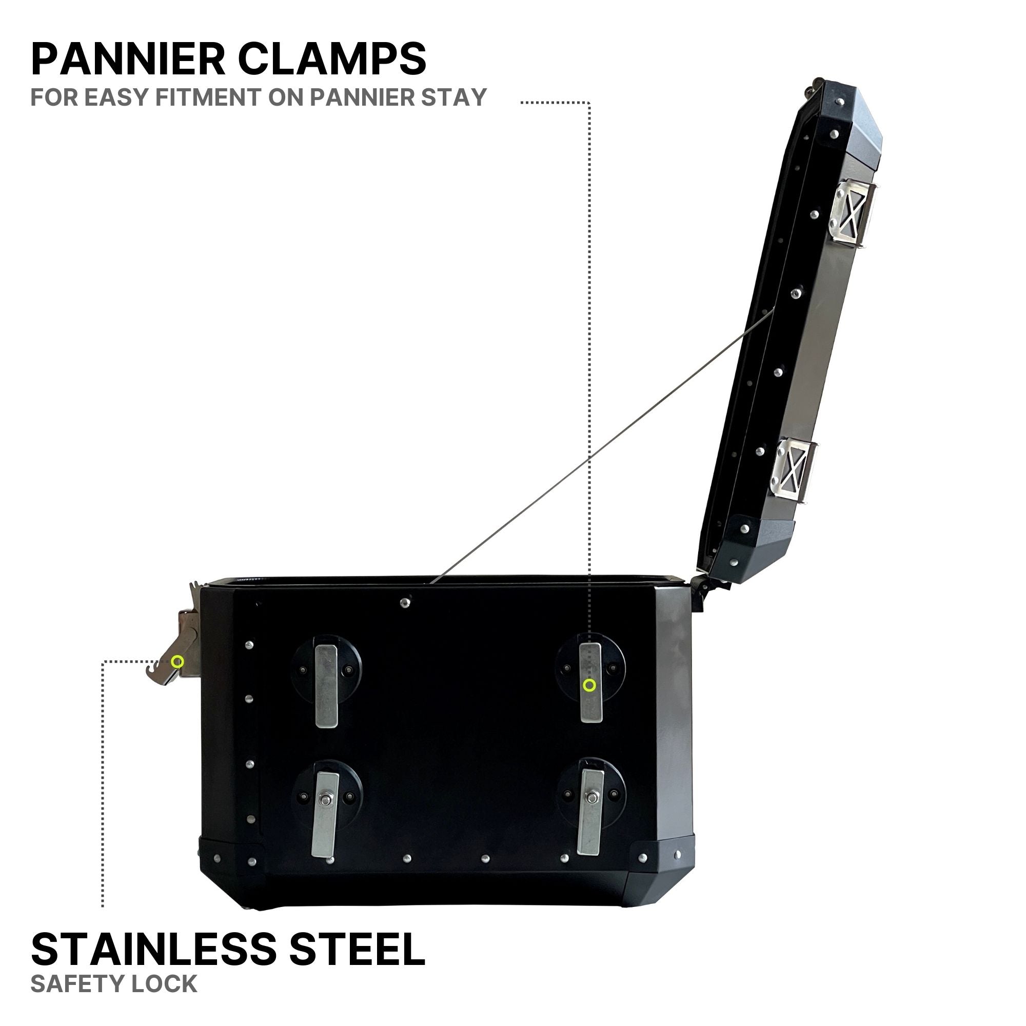 Auto Engina 72L Black Aluminium Panniers for TVS Apache RTX 300 Motorcycle