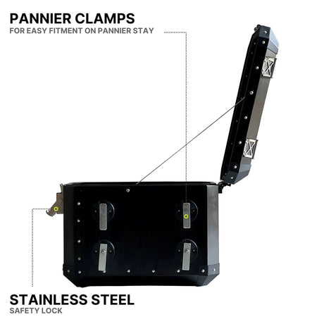 Auto Engina 72L Black Aluminium Panniers for TVS Apache RTX 300 Motorcycle